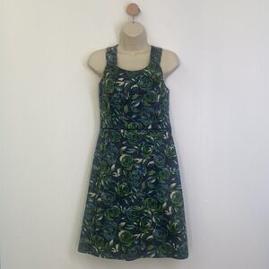 Floral Sleeveless Dress - Blue and Green